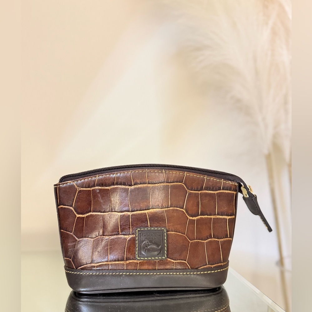 Dooney & Bourke Croc Embossed Brown Toiletry Clutch